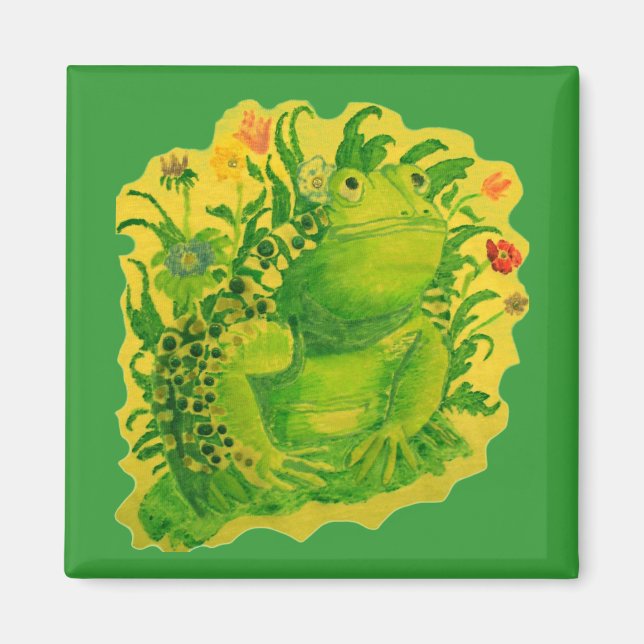 Imán Pintura de arte de rana verde suave (Frente)