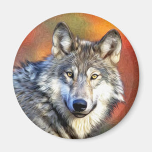 Imán Pintura de arte lobo