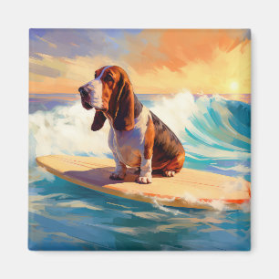Imán Pintura de Basset Hound Surf en la Playa