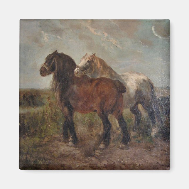 Imán Pintura de Bella Artes belga pardo de caballos con (Frente)