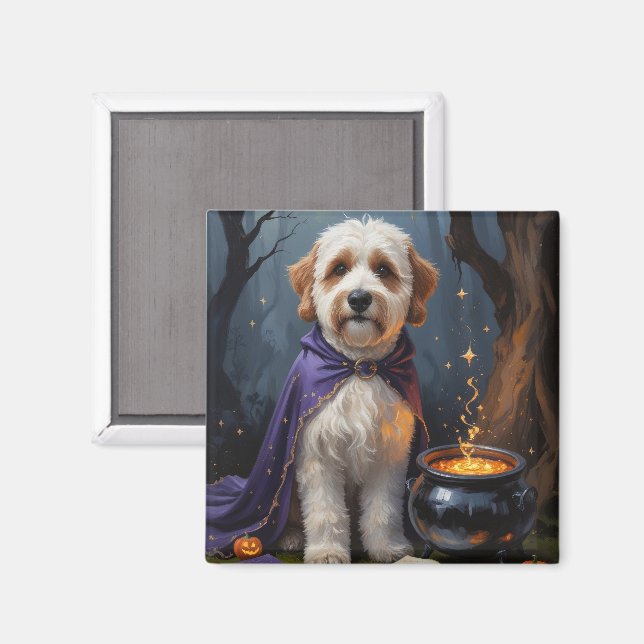 Imán Pintura de Bernedoodle Dog Whimsical Halloween (Anverso/Reverso)