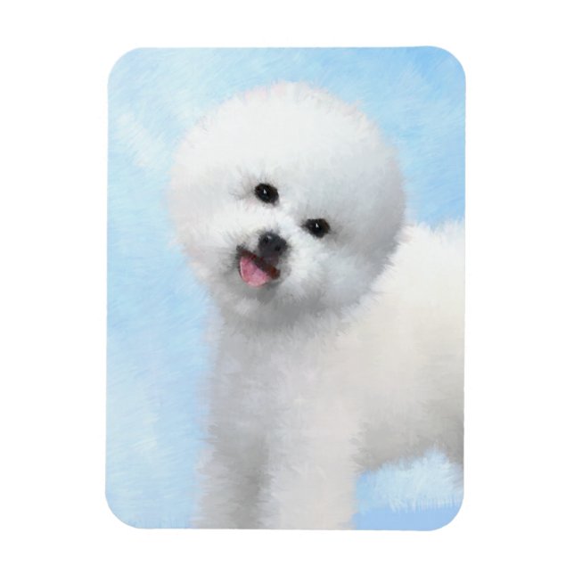 Imán Pintura de Bichon Frise - Arte de Perro Original. (Vertical)
