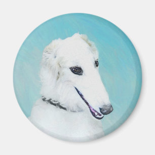 Imán Pintura de Borzoi (blanco) - Arte de perro origina
