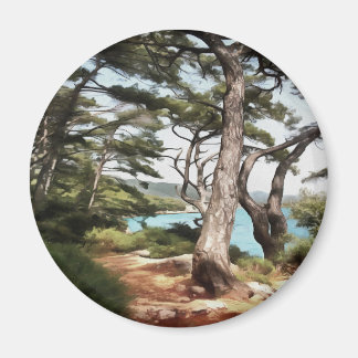 Imán Pintura de bosque de pino de Pinus pinea