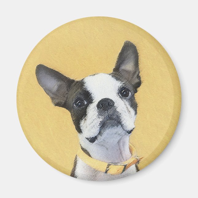 Imán Pintura de Boston Terrier - Arte de Perro Original (Frente)