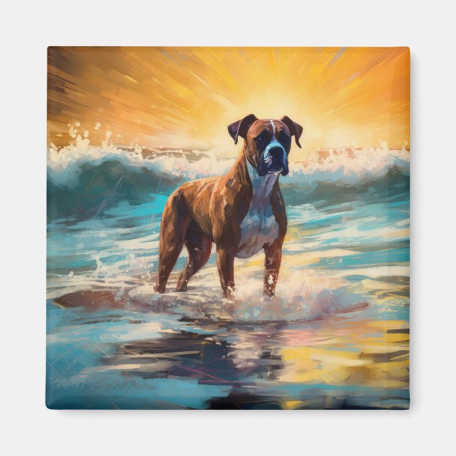 Imán Pintura de Boxer Beach Surfing (Frente)