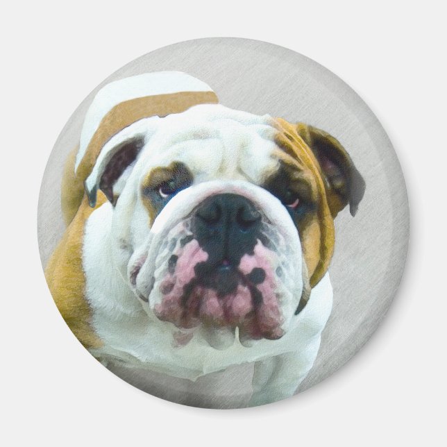 Imán Pintura de bulldog - Arte de perros original y lin (Frente)