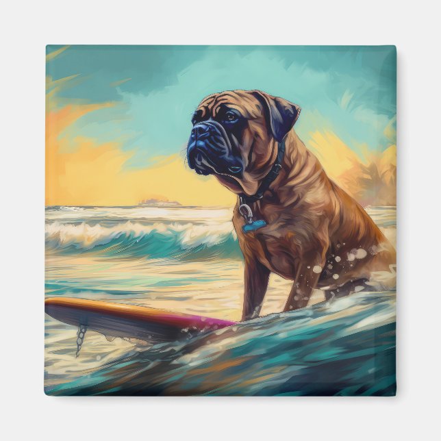 Imán Pintura de Bullmastiff Beach Surfing (Frente)