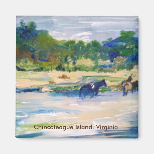 Imán Pintura de caballos de la Isla Chincoteague (Frente)