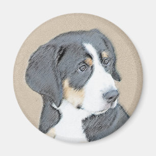 Imán Pintura de cachorro de perro de montaña de Berna -