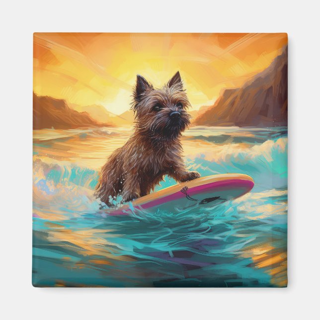 Imán Pintura de Cairn Terrier Beach Surfing (Frente)