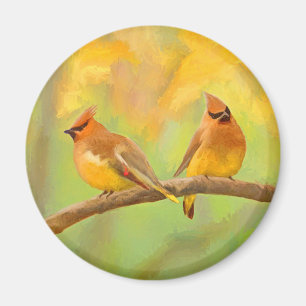 Imán Pintura de cedro Waxwing - Arte de perro original