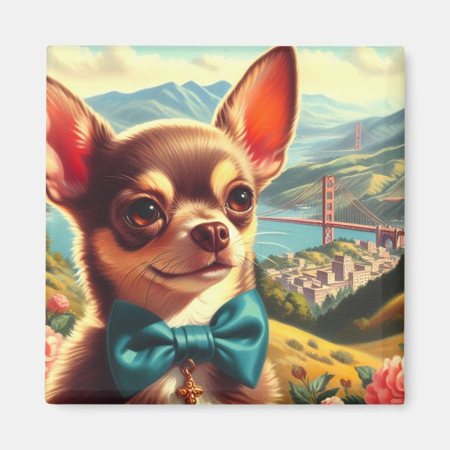 Imán Pintura de Chihuahua vintage (Frente)