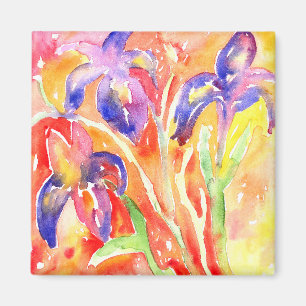 Imán Pintura de color de agua de flores de Iris