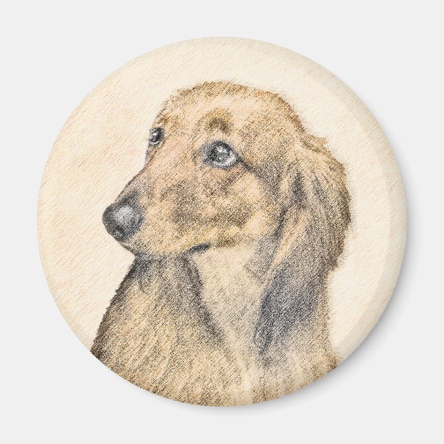 Imán Pintura de Dachshund (de cabello largo) - Arte Per (Frente)