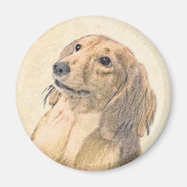 Imán Pintura de Dachshund (de cabello largo) - Arte Per (Frente)