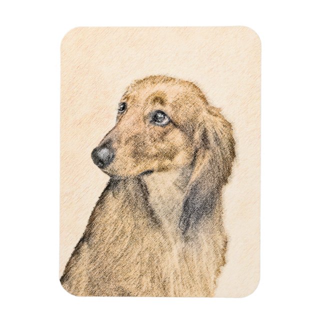 Imán Pintura de Dachshund (de pelo largo) - Arte origin (Vertical)