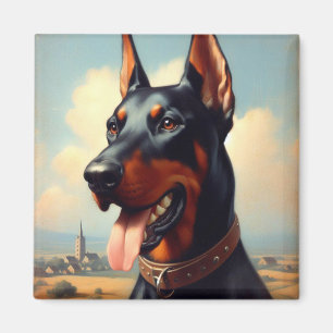 Imán Pintura de Doberman Vintage