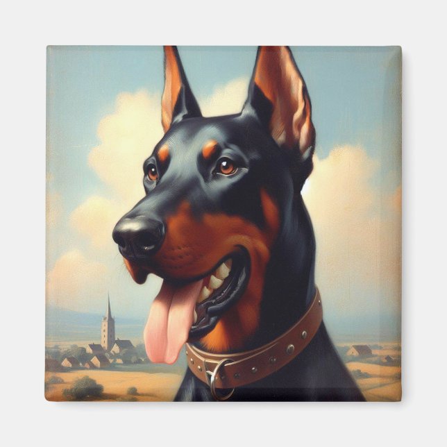 Imán Pintura de Doberman Vintage (Frente)