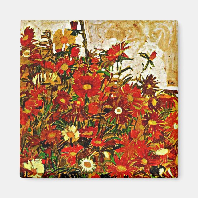 Imán Pintura de Egon Schiele, Campo de flores (Frente)