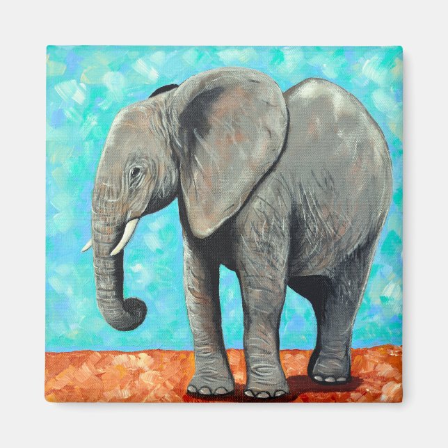 Imán Pintura de elefante bebé grande (Frente)