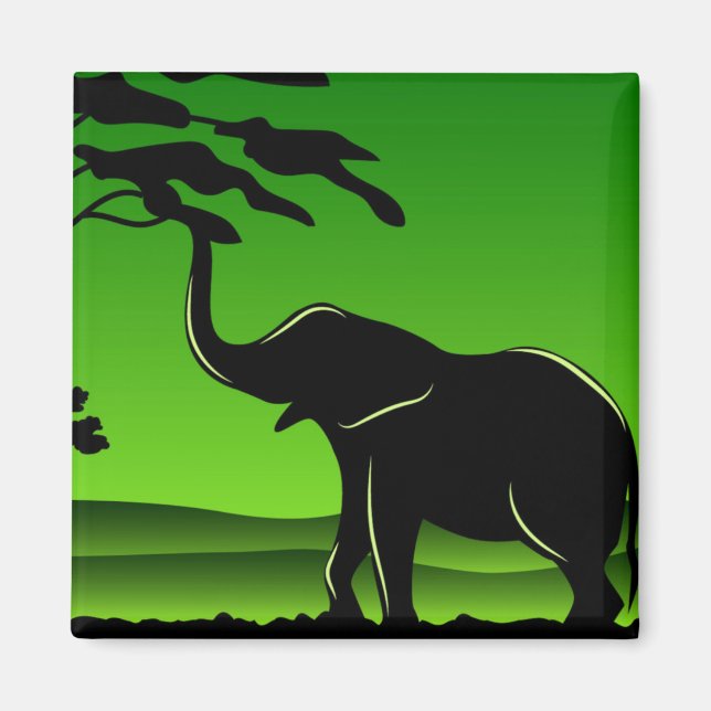 Imán Pintura de elefante verde de silueta (Frente)