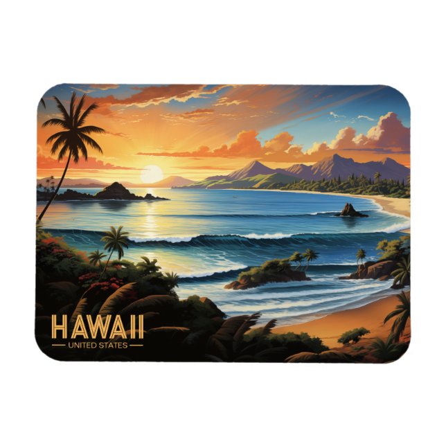 Imán Pintura de época del paraíso tropical de Hawaii Be (Horizontal)