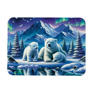 Imán Pintura de escena nevada de la familia del oso pol