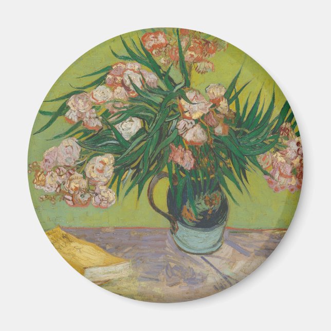 Imán Pintura de flores de adelfa de Vincent Van Gogh (Frente)