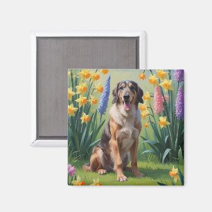 Imán Pintura de Flores de Primavera con Perro Lebrel Ir