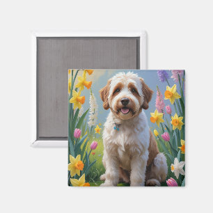 Imán Pintura de flores de primavera de Bernedoodle