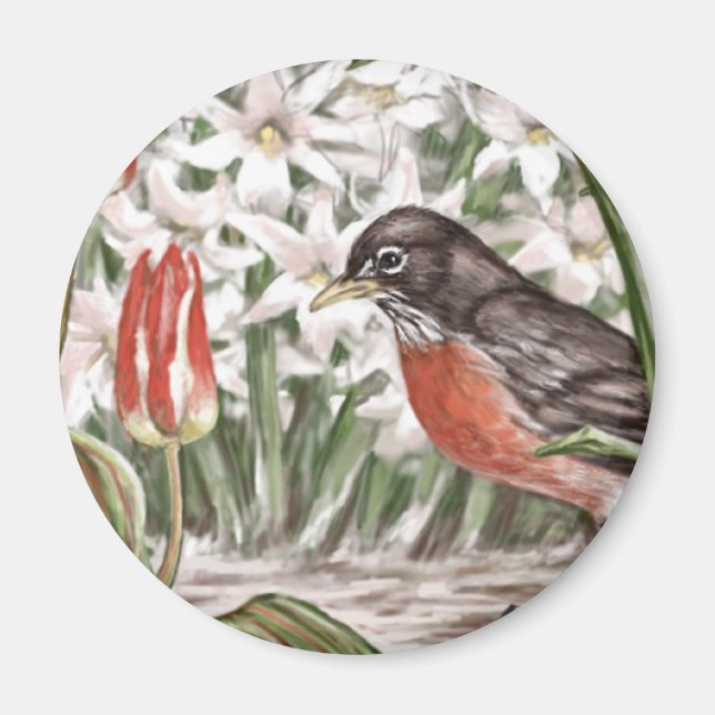 Imán Pintura de flores de primavera de los tulipanes ro (Frente)