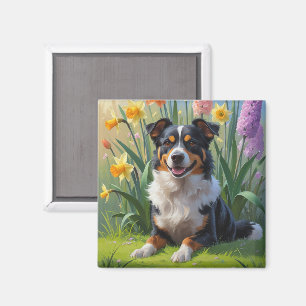 Imán Pintura de flores de primavera del perro Australia