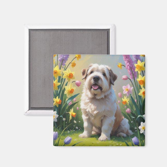 Imán Pintura de flores de primavera del perro pastor in (Anverso/Reverso)