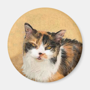 Imán Pintura de gato calico - Arte de gato original lin