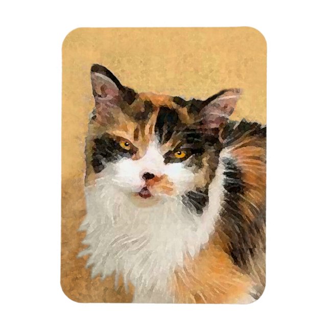 Imán Pintura de gato calico - Arte de gato original lin (Vertical)
