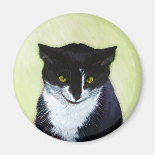 Imán Pintura de gatos de Tuxedo - Arte de gatos origina