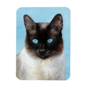 Imán Pintura de gatos siamesa - Arte de gatos original 