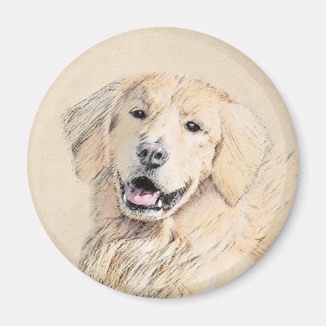 Imán Pintura de Golden Retriever - Cute original Dog Ar (Frente)