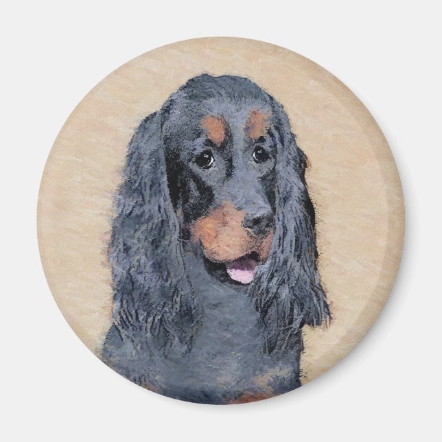 Imán Pintura de Gordon Setter - Arte de Perro Original. (Frente)