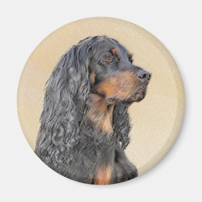 Imán Pintura de Gordon Setter - Arte de Perro Original. (Frente)