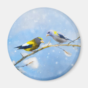Imán Pintura de Grosbeak por la noche - Arte de Perro O