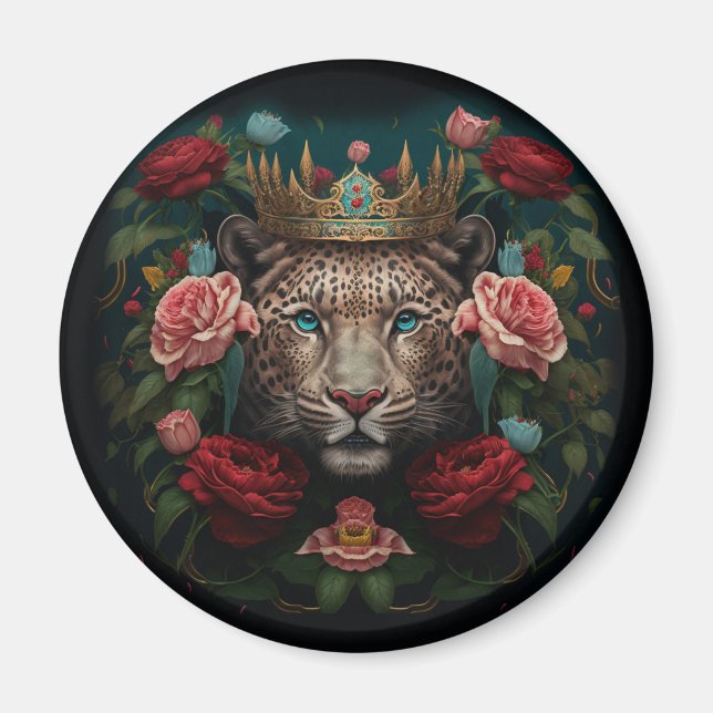 Imán Pintura de Jaguar con Corona de Flores             (Frente)