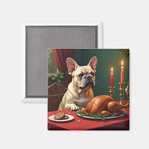 Imán Pintura de la cena de Nochebuena del Bulldog Franc