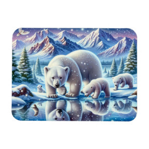 Imán Pintura de la escena nevada de la familia de osos