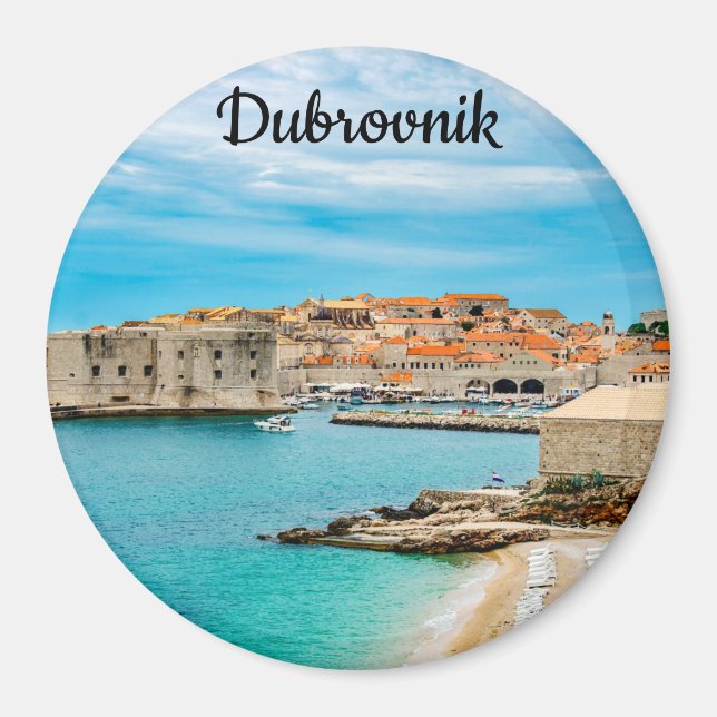 Imán Pintura de la playa de Dubrovnik (Frente)