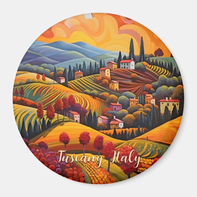 Imán Pintura de la Toscana en otoño | Italia | Arte de  (Frente)