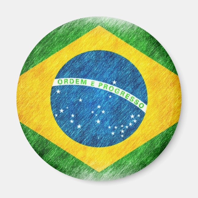 Imán Pintura de lápiz de bandera brasileña (Frente)