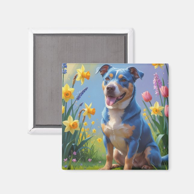 Imán Pintura de las flores de primavera del perro de la (Anverso/Reverso)