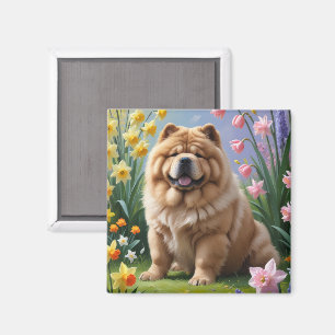 Imán Pintura de las flores de primavera del perro de va